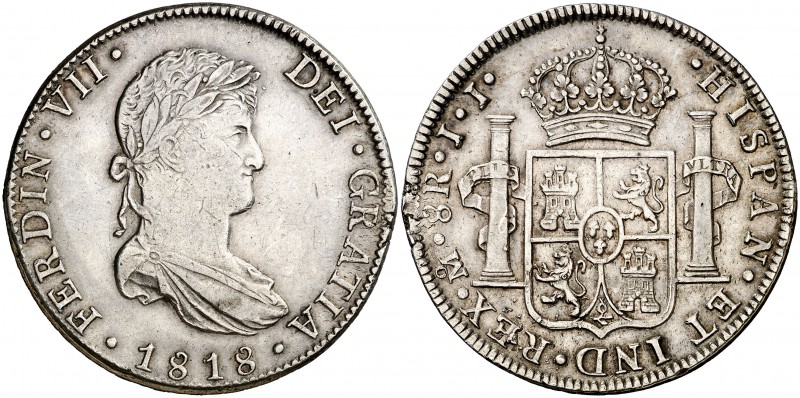 1818. Fernando VII. México. JJ. 8 reales. (Cal. 561). 26,87 g. Defecto de acuñac...