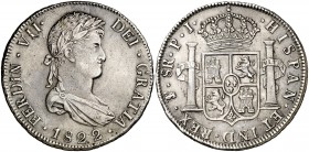 1822. Fernando VII. Potosí. PJ. 8 reales. (Cal. 611). 26,93 g. Leves rayitas. MBC+/EBC-.