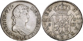 1816. Fernando VII. Sevilla. CJ. 8 reales. (Cal. 640). 27,13 g. Pátina. MBC-.