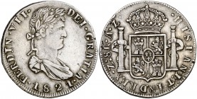 1821. Fernando VII. Zacatecas. AZ. 8 reales. (Cal. 699). 26,87 g. Golpecitos. MBC+.