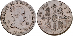 1850. Isabel II. Jubia. 8 maravedís. (Cal. 488). 9,90 g. Rayitas. MBC+.