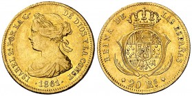 1861. Isabel II. Madrid. 20 reales. (Cal. 119). 1,63 g. MBC+.