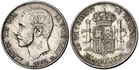 1883*1883. Alfonso XII. MSM. 1 peseta. (Cal. 59). 4,95 g. Ex Áureo & Calicó 05/07/2017, nº 584. MBC+.