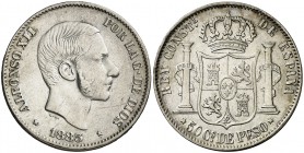 1883. Alfonso XII. Manila. 50 centavos. (Cal. 83). 12,86 g. Rayitas. MBC-.