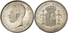 1871*1871. Amadeo I. SDM. 5 pesetas. (Cal. 5). 24,91 g. Parte de brillo original. MBC+.
