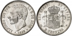 1885*1885. Alfonso XII. MSM. 5 pesetas. (Cal. 40). 24,95 g. Buen ejemplar. MBC+.