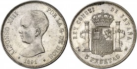 1891*1891. Alfonso XIII. PGM. 5 pesetas. (Cal. 17). 25,15 g. Bella. EBC-.