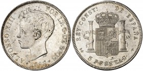 1898*1898. Alfonso XIII. SGV. 5 pesetas. (Cal. 27). 25,07 g. Leves golpecitos. Parte de brillo original. EBC.