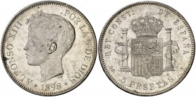 1898*1898. Alfonso XIII. SGV. 5 pesetas. (Cal. 27). 24,51 g. Leves marquitas. Brillo original. EBC+.