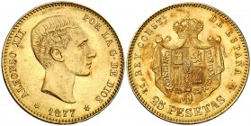 1877*1877. Alfonso XII. DEM. 25 pesetas. (Cal. 3). 8,06 g. Bella. EBC+.
