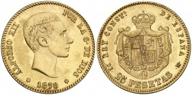 1878*1-78. Alfonso XII. DEM. 25 pesetas. (Cal. 4). 8,05 g. Golpecito. EBC.