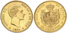 1880*1880. Alfonso XII. MSM. 25 pesetas. (Cal. 10). 8,02 g. EBC.
