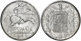 1940. Estado Español. 10 céntimos. (Cal. 127). 1,84 g. PLVS. Escasa. S/C-.