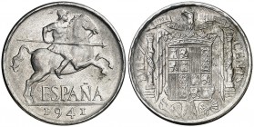 1941. Estado Español. 10 céntimos. (Cal. 129). 1,87 g. PLVS. Escasa. S/C-.