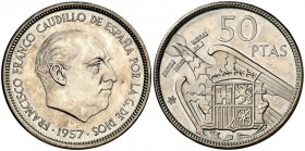 1957*70. Estado Español. 50 pesetas. (Cal. 23). 12,53 g. Proof.