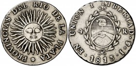 1813. Argentina. Províncias del Río de la Plata. PTS (Potosí). J. 4 reales. (Kr. 4). 13,21 g. AG. Limpiada. Muy escasa. MBC.