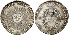 1815. Argentina. Provincias del Río de la Plata. PTS (Potosí). F. 4 reales. (Kr. 4). 13,34 g. AG. Intento de perforación. Muy escasa. MBC.