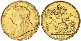 1901. Australia. Victoria. M (Melbourne). 1 libra. (Fr. 24) (Kr. 13). 7,90 g. AU. Restos de soldadura en anverso. (MBC).