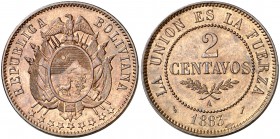 1883. Bolivia. A (París). 2 centavos. (Kr. 168). 10,12 g. CU. EBC.