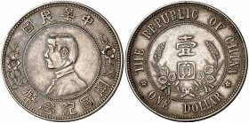(1912). China. Sun yat-sen. 1 dólar. (Kr. 319). 26,87 g. AG. MBC+.