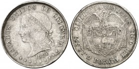 1881. Colombia. Bogotá. 50 centavos. (Kr. 177.1). 12,33 g. MBC+.