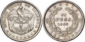 1863. Colombia. 1 peso. (Kr. 139.1). 24,78 g. AG. MBC+.