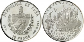 1992. Cuba. 10 pesos. (Kr. 371.1). 20 g. AG. Presencia de África en América. Proof.