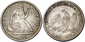 1860. Estados Unidos. O (Nueva Orleans). 1/2 dólar. (Kr. A68). 12,42 g. AG. Bonita pátina. EBC-.