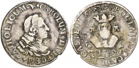 1759. Carlos III. Burgos. Medalla. (Ha. 8). 4,60 g. 27 mm. Plata fundida. Golpecito. Rara. (MBC-).