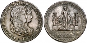 1816. Fernando VII. Cádiz. Matrimonio de Fernando VII con María Isabel de Braganza. (V.Q. 14212 var. por metal) (V. 324). 18,52 g. EBC-/EBC.