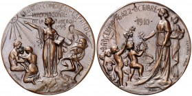 1910. (V. 652 var) (Cru.Medalles 1084a). 63,33 g. 52 mm. Cobre. Grabadores: Alsina-César Cabanes. Escasa. EBC.