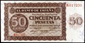 1936. Burgos. 50 pesetas. Ed. D21a. 21 de noviembre. Serie R. MBC+.