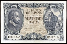 1940. 25 pesetas. (Ed. D37a). 9 de enero, Juan de Herrera. Serie B. Escaso. MBC+.