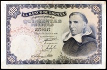 1946. 500 pesetas. (Ed. D53). 19 de febrero, Padre Vitoria. Doblez, pero con apresto. Raro. MBC.