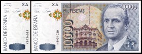 1992. 10000 pesetas. (Ed. E11a). 12 de octubre, Juan Carlos I. Pareja correlativa serie K. S/C-.