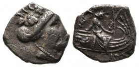 EUBOEA, Histiaia. Tetróbolo. (Ar. 1,36g/13mm). 196-146 a.C. (Seaby 2496; HGC 4, 1524). Anv: Cabeza de ninfa Histiaia a derecha. Rev: Ninfa Histiaia so...