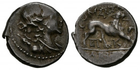 GALIA, Masalia. Dracma. (Ar. 2,76g/15mm). 200-150 a.C. (SNG Copenhagen 764-773). Anv: Busto de Artemisa a derecha. Rev: León caminando a derecha, entr...