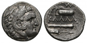 MOESIA, Kallatis. Tetróbolo. (Ar. 2,33g/15mm). 300-200 a.C. (Seaby 1660). Anv: Cabeza de Alejandro III con piel de león a derecha. Rev: Carcaj con arc...