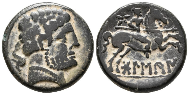 BOLSCAN (Huesca). As. (Ae. 8,32g/23mm). 180-20 a.C. (FAB-1918). Anv: Cabeza barb...