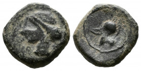 CARTAGONOVA (Cartagena, Murcia). 1/4 Calco. (Ae. 1,80g/12mm). 220-215 a.C. (FAB-523). Anv: Cabeza de Atenena a izquierda. Rev: Casco a izquierda. MBC-...