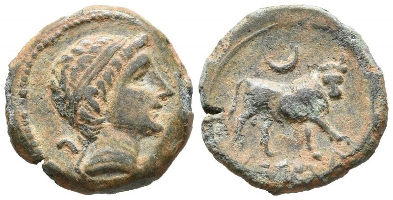 CASTULO (Cazlona, Jaén). Semis. (Ae. 5,77g/21mm). 180 a.C. (FAB-711). Anv: Cabez...
