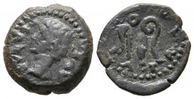 COLONIA PATRICIA (Córdoba). Cuadrante. (Ae. 2,20g/15mm). 27 a.C.-14 d.C. (FAB-1993). Anv: Cabeza de Augusto a izquierda, alrededor leyenda: PER CAE AV...