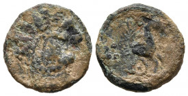 CUELIOCOS (Zona alta del Ebro). Cuadrante. (Ae. 2,52g/16mm). 120-20 a.C. (FAB-874). Anv: Cabeza masculina a derecha. Rev: Prótomo de pegaso a derecha,...