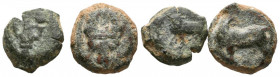 EBUSUS (Ibiza). Conjunto de dos 1/4 de Calco de Bes con dos serpientes (FAB-903). A EXAMINAR.