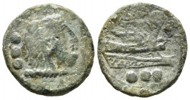 ACUÑACIONES ANONIMAS. Cuadrante. (Ae. 4,97g/20mm). 211-208 a.C. Luceria. (Crawford 97/5a). Anv: Cabeza de Hércules con piel de león a derecha, debajo ...