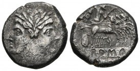 ACUÑACIONES ANONIMAS. Didracma. (Ar. 6,25g/20mm). 225-212 a.C. Roma. (Crawford 28/3). Anv: Cabeza laureada de Jano bifronte. Rev: Júpiter conduciendo ...