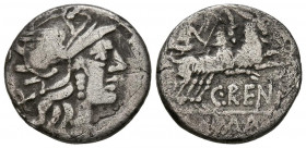 GENS RENIA. Denario. (Ar. 3,29g/17mm). 138 a.C. Roma. (FFC 1088; Crawford 231/1). Anv: Cabeza de Roma a derecha, detrás X. Rev: Juno Caprotina en biga...