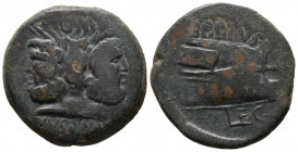 SEXTO POMPEYO. As. (Ae. 19,08g/29mm). 43 a.C. Sicilia. (Crawford 478/1b). Anv: Cabeza de Jano bifronte, encima leyenda: MAGNVS, debajo: PIVS IMP. Rev:...