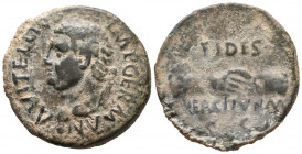 VITELIO. As. (Ae. 11,01g/29mm). 69 d.C. Tárraco. (RIC 42). Anv: Cabeza laureada de Vitelio a izquierda, alrededor leyenda: A VITELLIVS IMP GERMAN. Rev...