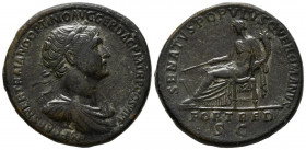 TRAJANO. Sestercio. (Ae. 20,18g/34mm). 114-117 d.C. Roma. (RIC 651). Anv: Busto laureado, drapeado y con coraza de Trajano a derecha, alrededor leyend...
